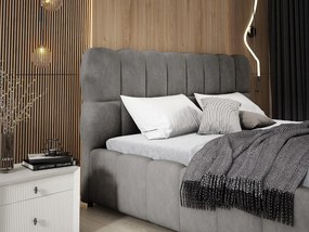 Emporius Avilla łóżko dwuosobowe 200x200 cm - łóżko tapicerowane z pojemnikiem i stelażem - tkanina aksamitna, szary (Komodo 21)