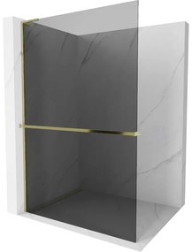 Mexen Kioto+ L ścianka prysznicowa z półką Walk-in 110 x 200 cm, grafit, złota - 800-110-123-50-40