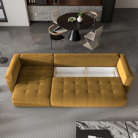 Masseno Narożnik OLVERA z funkcją spania i pojemnikiem na pościel Narozniki L, Rozkładana sofa - Żółty, KRONOS 01