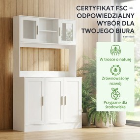 HOMCOM Szafka kuchenna, Design skandynawski, 4 szafki, Regulowane półki, Drzwi ze szkła, Otwarta przestrzeń, Płyta wiórowa, MDF, Biały