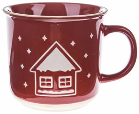 Świąteczny kubek ceramiczny Snowy cottage czerwony, 450 ml