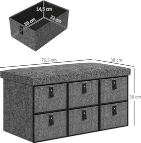 HOMCOM Ławka na Buty, Obicie w Optyce Lnu, 6 Komór, Rama z MDF, Szary