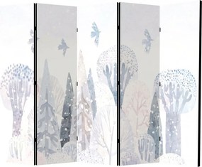 Parawan pokojowy 5-częściowy 225x172 Dwustronny dekoracyjny skandynawski Szary Zimowy Las W Śniegu