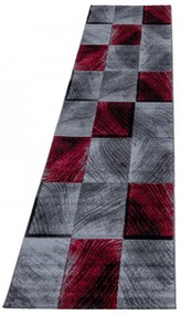 Dywan nowoczesny Plus kwadraty szaro-czerwony 80 cm x 300 cm