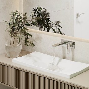 Umywalka wpuszczana w blat biała błyszcząca z konglomeratu bez otworu na baterię OTSE | Różne rozmiary : Rozmiar - 120 x 43 cm