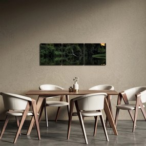 Obraz jeziora przy lesie (z zegarem) (90x30 cm)