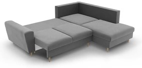 Jasnoszary aksamitny rozkładany/ze schowkiem narożnik (prawostronny/w kształcie litery L) Kyoto – Cosmopolitan Design