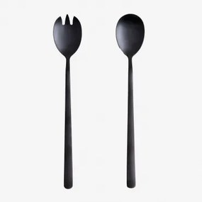 Zestaw 2 Sztućców Do Sałatek Ze Stali Nierdzewnej Sornia Czarna - Sklum
