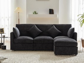 Narożnik 3-osobowy - z modułowym podnóżkiem - żakard - Szary