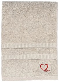 Beżowy bawełniany ręcznik kąpielowy frotte 70x140 cm Love – Foutastic