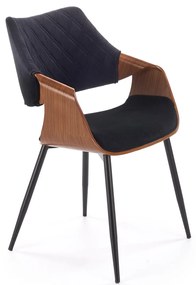 Krzesło tapicerowane welur sklejka gięta orzechowy/czarny K586