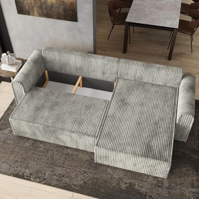 Masseno Narożnik VALTINO z funkcją spania i pojemnikiem na pościel Narozniki L, Rozkładana sofa - Jasnoszary, TILIA 83