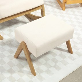 HOMCOM Fotel bujany z podnóżkiem, miękka tapicerka, wygląd lnu, drewniana rama, Kremowy