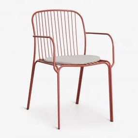 Krzesło Ogrodowe Z Podłokietnikami Ze Stali Anerina Terracota & Jasnoszary Taupe - Sklum