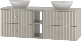 Kaszmirowy Zestaw Łazienkowy 140cm Szafka z Blatem Umywalka Regał Ryflowane Fronty Aqua