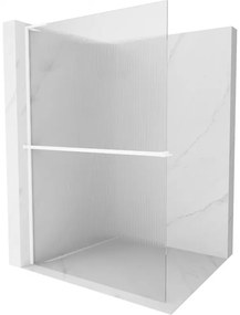 Mexen Kioto+ L ścianka prysznicowa z półką Walk-in 70 x 200 cm, prążki, biała - 800-070-123-20-09
