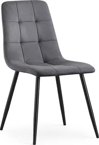 Welurowe krzesło tapicerowane pikowane Ciemny Grafit NERO Czarne nogi