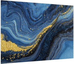 Obraz na szkle - Niebiesko-złota abstrakcja (70x50 cm)