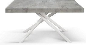 Stół drewniany, cementowo-szary, podstawa biała, wym.160x90-240x90cm - CARRARA
