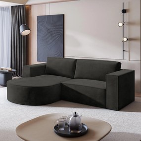 Masseno Narożnik SORELA z funkcją spania i pojemnikiem na pościel Narozniki L, Rozkładana sofa - Czarny, MONOLITH 95