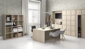 Szafa biurowa FRAME, niska, podstawa biała, 6x drzwi, 1299 x 450 x 1331 mm, PUSH-Lock, dąb naturalny