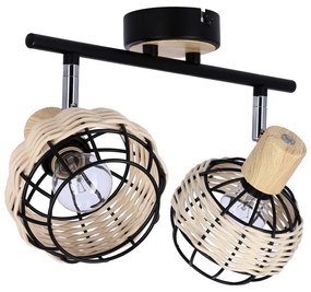 Czarno-kremowa lampa sufitowa z metalowo-rattanowym kloszem ø 12 cm Tajga – Candellux Lighting