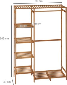 HOMCOM Wieszak garderobiany z drążkiem, półką na buty, regałem, garderobą z bambusa, kolor naturalnego drewna
