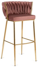 Krzesło Barowe Tapicerowane Plecione Hoker FLORES 2 Różowe Welurowe Nowoczesne Loft