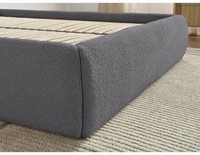 Ciemnoszare tapicerowane łóżko dwuosobowe ze schowkiem/bez zagłówka ze stelażem 180x200 cm Inera – Bobochic Paris