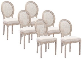 Zestaw 6 krzeseł - Plecionka, tkanina i drewno kauczukowe - Beżowy - ANTOINETTE