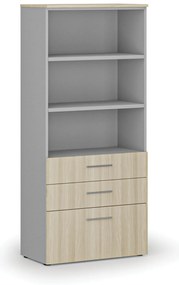 Szafa biurowa z kombinowanymi szufladami PRIMO GRAY, 800 x 420 x 1781 mm szary/dąb naturalny