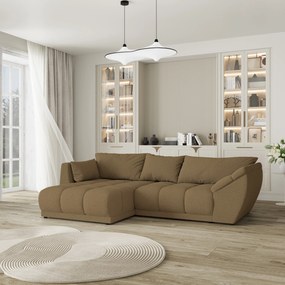 Masseno Narożnik ORENTI z funkcją spania i pojemnikiem na pościel Narozniki L, Rozkładana sofa - Miodowy, QUELLE 17