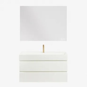 Zestaw Wiszących Mebli Łazienkowych Z Drewna I Forniru Jesionowego Zintegrowany Z Umywalką Ona Biała & Prostokątny - Sklum