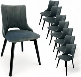 8x Krzesło Tapicerowane Fotelowe BELLA Czarne Nóżki + Szary Materiał Velvet
