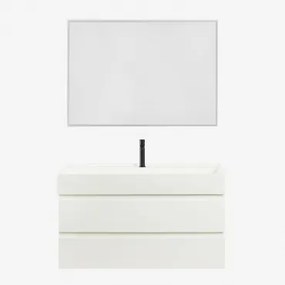 Zestaw Wiszących Mebli Łazienkowych Z Drewna I Forniru Jesionowego Zintegrowany Z Umywalką Ona Biała & Prostokątna - Sklum