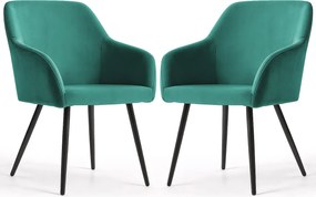 2x Welurowe krzesło tapicerowane gładkie Butelkowa Zieleń ESTELLE Czarne nogi