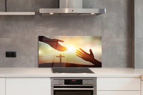 Szkło do Kuchni na Ścianę Modlitewne Ręce pod Krzyżem