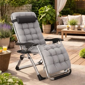 Leżak ogrodowy składany Solano TDC01 z poduszką i uchwytem na napoje, szary