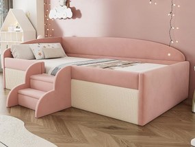 Tapicerowane łóżko dziecięce 90x190 cm - z 2 stopniami - z stelażem lamelowym - ​​Różowy​​ (materac nie jest wliczony w cenę)