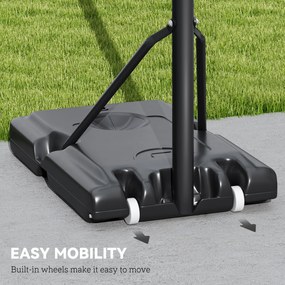 SPORTNOW Stojak na Koszykówkę, Regulowana Wysokość Kosza 235-305 cm, Podstawa na Kółkach do Wypełnienia, Czarny