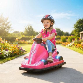 AIYAPLAY Autoscooter dla dzieci, obracany o 360 stopni, kierownica, światła LED, funkcja muzyczna, 3–8 lat, różowy