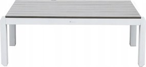 Zestaw mebli ogrodowych biały aluminium sofa fotele stolik drewniane detale