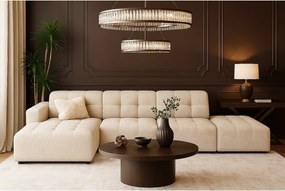 Narożnik z pufą lewostronny Bergamo B  – tkanina Raven  24 kremowa, 341×166×70 cm