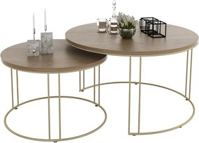 Zestaw stolików 2w1 w stylu glamour złoty + dąb lancelot N2-P28