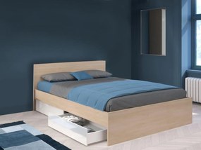 Łóżko z 2 szufladami 160 x 200 cm - Naturalny i biały z połyskiem + Stelaż + Materac - VELONA