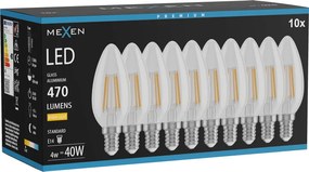 Mexen Vintis 10x żarówka filament LED E14, C35, 4W, Ciepła - 2700K, 470 lm, clear - L154-E14-0427-00x10