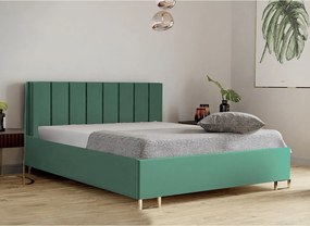 Łóżko tapicerowane MALIBU, wezgłowie, obicie MONOLITH, pojemnik na pościel, podnośnik gazowy, wysokość spania 39 cm, 120x200 cm, Seledynowy