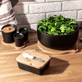 Florina Zestaw cukiernica, solniczka i pieprzniczka na bambusowej podstawce Adria, czarny