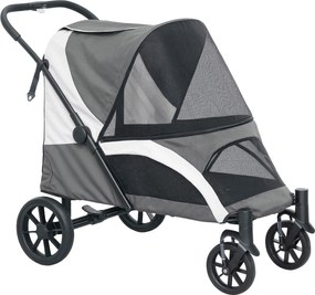 PawHut Wózek dla Psów, Składany Wózek dla Dużych Psów, Wózek dla Zwierząt z 4 Kołami, Liny Bezpieczeństwa, Hamulce, Ciemnoszary