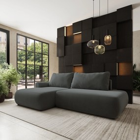 Masseno Narożnik NUVIRA z funkcją spania i pojemnikiem na pościel Narozniki L, Rozkładana sofa - Szary, CASTEL 93